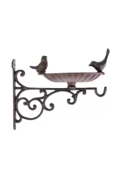 Image of Brown Decorative Bird Bath with Wall Bracket Cast Iron