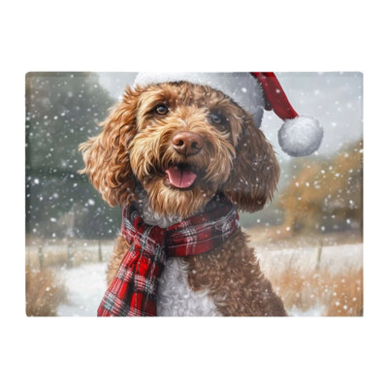 Image of Warren Reed Designer Snowy Christmas Labradoodle Glass Chopping Board
