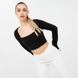 Image of Missguided Tall Quilted Square Neck Crop Top - Black