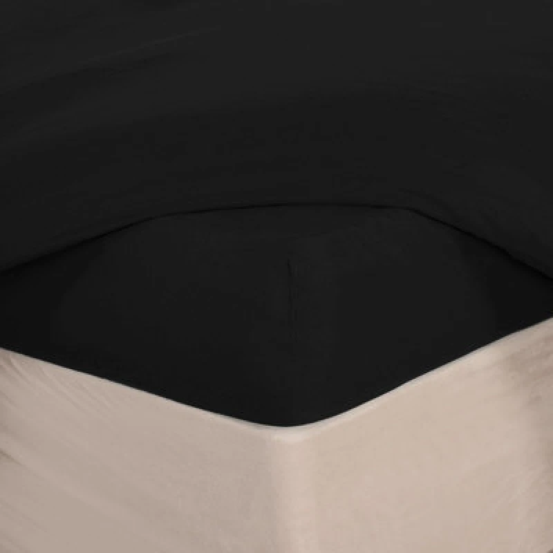 Image of OHS OHS Plain Dyed Non-Iron Fitted Bed Sheet in True Black Size: King Fitted True Black King Fitted Unisex 5027434172580