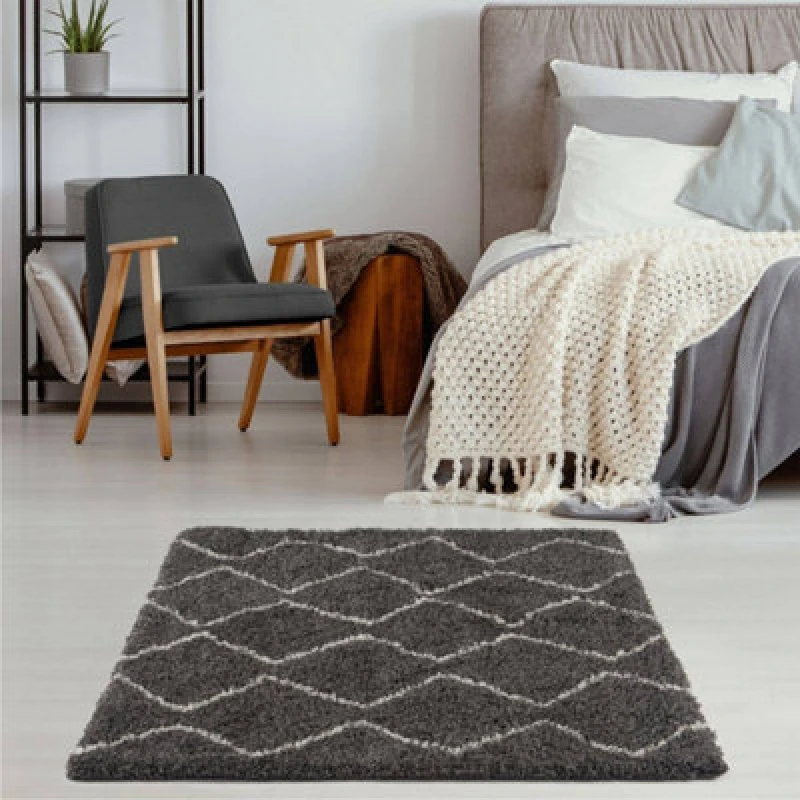 Image of THE RUGS Soft Moroccan High Pile Shaggy Rugs & Runners Dark Grey Living Room Size: 120cm x 120cm Dark Grey Unisex 120cm x 120 cm