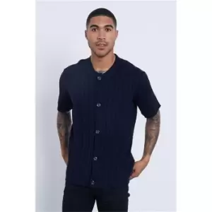 Image of I Saw It First Navy Knitted Button Through Top - Blue
