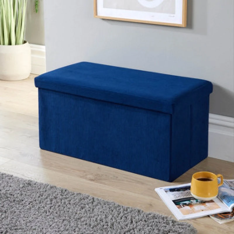 Image of Home Source Rectangular Corduroy Folding Storage Ottoman Navy