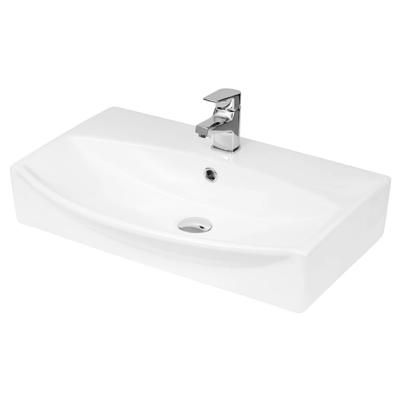 Image of Balterley Bathroom Wall Hung Vessel Basin, Soft Square Design, White, 600 mm in White White Unisex