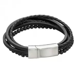 Image of Multi Row Black Leather Lava Beads Bracelet B5405B