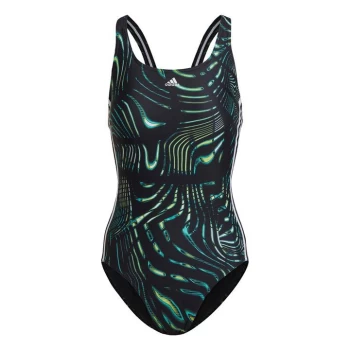 Image of adidas Souleaf Graphic 3-Stripes Swimsuit Womens - Black