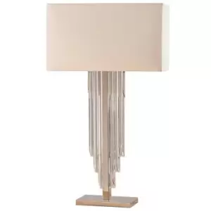 Image of Luxury Cascade Table Lamp Light Crystal Glass & Cream Silk Square Fabric Shade