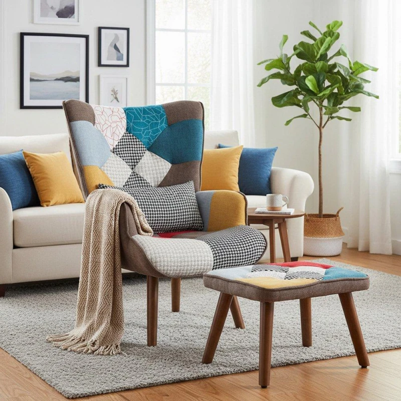 Image of Urban Meuble Colorful Fabric Chair With Ottoman Multi unisex One Size