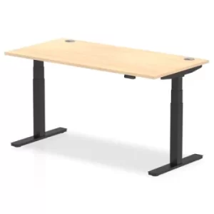 Image of Air 1600 x 800mm Height Adjustable Desk Maple Top Cable Ports Black Leg