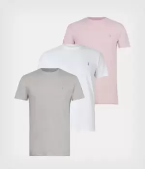 Image of AllSaints Mens Tonic Crew T-Shirt 3 Pack, Pink/wht/ash Blue, Size: M