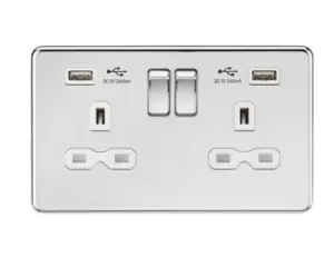 Image of KnightsBridge 13A 2G switched socket with dual USB charger A + A (2.4A) - Polished chrome with white insert