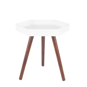 Image of White MDF & Brown Pine Wood Hexagon Table K/D