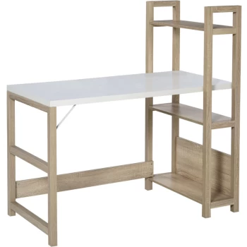 Image of Homcom - Computer Desk with shelves Office Desk Workstation，Writing Desk Computer PC Laptop Table Workstation, White Wood Grain