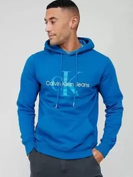 Image of Calvin Klein Jeans Seasonal Monologo Regular Overhead Hoodie - Blue, Size L, Men