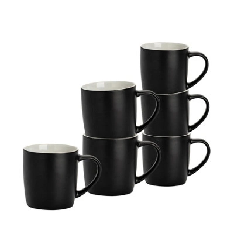 Image of Argon Tableware 2X Matt Coloured Coffee Mugs - 350Ml - Black - Durable Stoneware Cappuccino Tea Cup Dishwasher & Microwave Safe