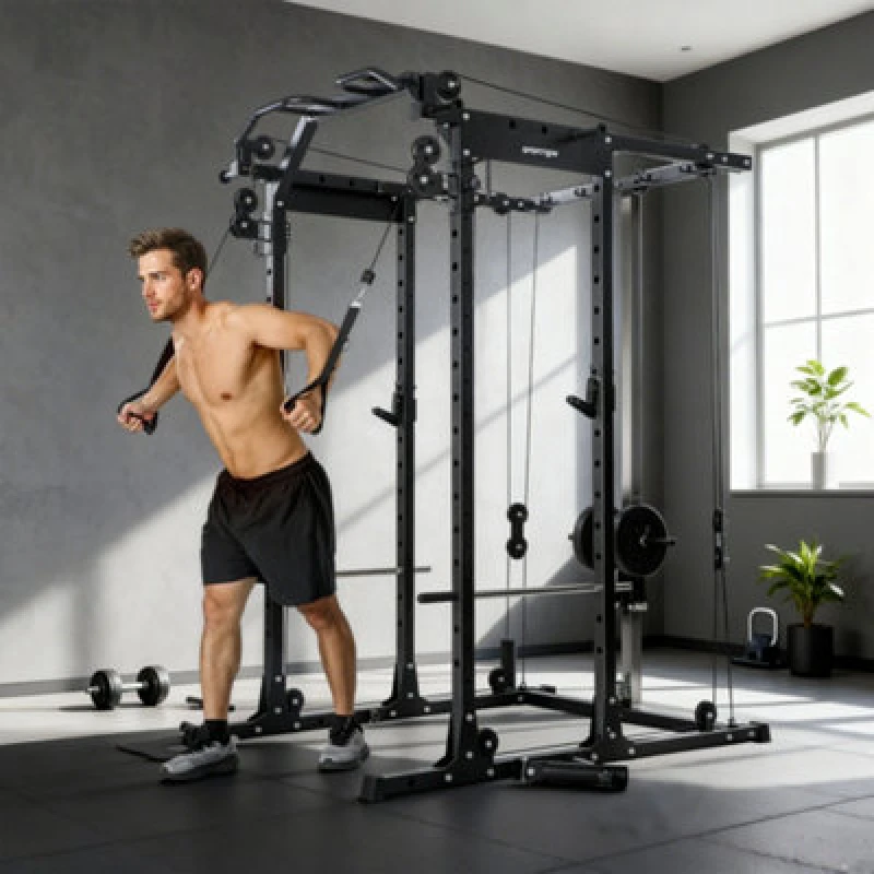 Image of SPORTNOW Cable Crossover Machine, 300kg Multi Gym Cable Pulley System in Black Unisex