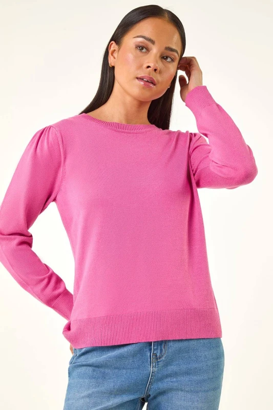 Image of Roman Womens Petite Classic Crew Neck Jumper in Pink Size: 10 Pink Female 10
