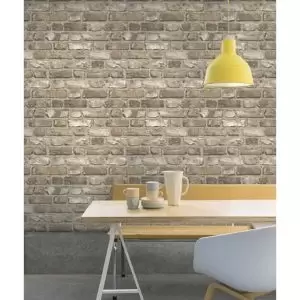 Image of Grandeco Neutral Faux Wall Brick Effect Embossed Wallpaper
