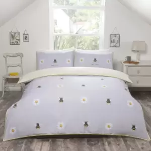 Image of Bee Kind Grey Single Reversible Duvet Cover Set With Piped Edge Finish - Rapport