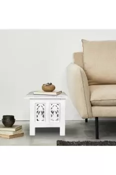 Image of Antique Effect Square Carved Wooden Bedside End Table 30 x 30 x 31 cm