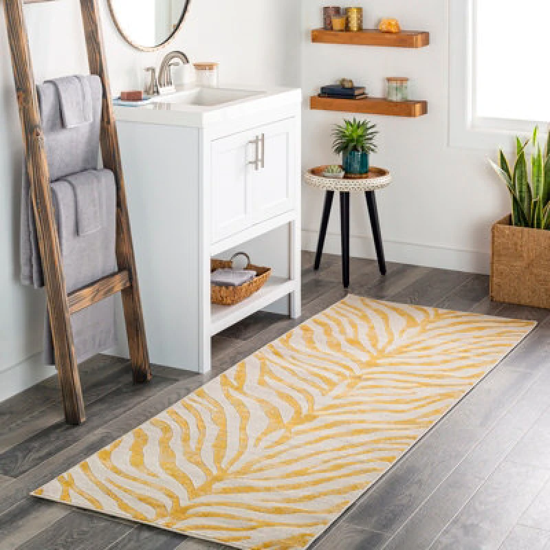 Image of Livabliss Scandi Boho Zebra Mustard Cybele Runner Rug 80 X 220 Cm - Easy Care, Non Shedding, Ideal For Hallway Or Beside The Bed