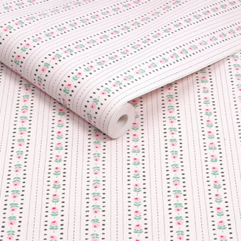 Image of Cath Kidston Rose Ticking Stripe Pink Wallpaper
