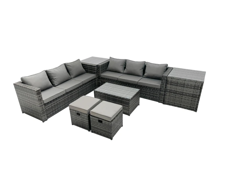 Image of Fimous 8-seater Patio Coffee Table Sofa Set with Side Table 2 Small Footstool in Dark Grey Dark Grey Unisex