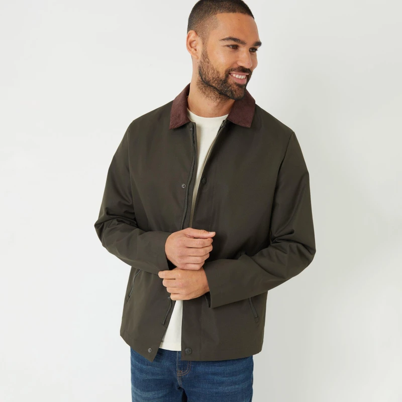 Image of Threadbare Showerproof Corduroy Collar Jacket Khaki