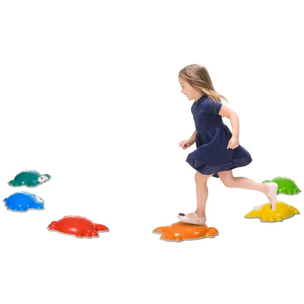 Image of ZONEKIZ 6PCs Kids Stepping Stones, Crab-Shaped River Stones with TPE Anti Slip Edge Multi