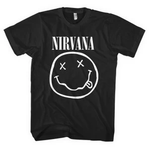 Image of Nirvana - White Smiley Unisex Medium T-Shirt - Black