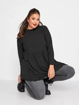 Image of Yours Rib Peplum Lettuce Edge Black, Size 16, Women