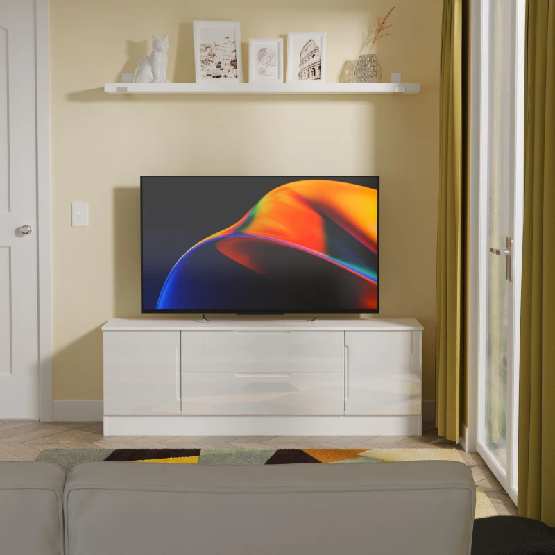 Image of Ready Assembled 2 U Lucca 2 Door 2 Drawer Superwide TV Unit (Ready Assembled) in White Size: Large White Unisex Large