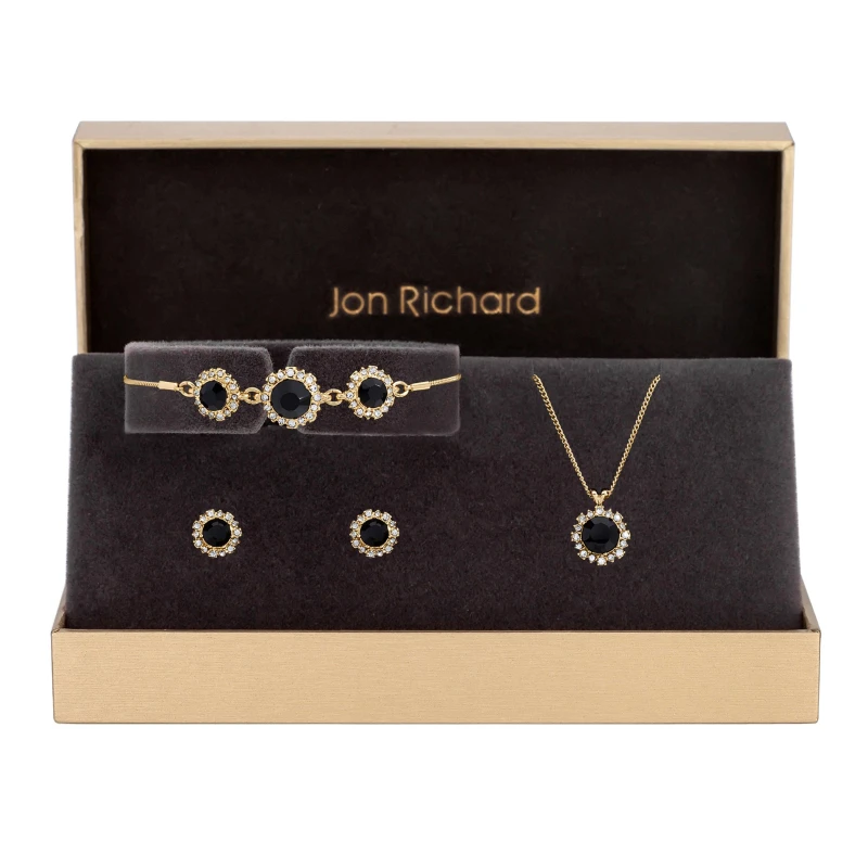 Image of Jon Richard Gold Plated Jet Halo Set - Gift Box Jewellery Sets One Size Gold 70549010000