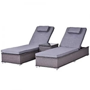 Image of Outsunny Rattan Double-Seat Lounger Set 862-024 Grey