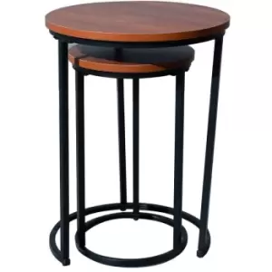Image of Nest Of 2 Industrial Style Side Coffee Tables Walnut Effect Tops - Brown