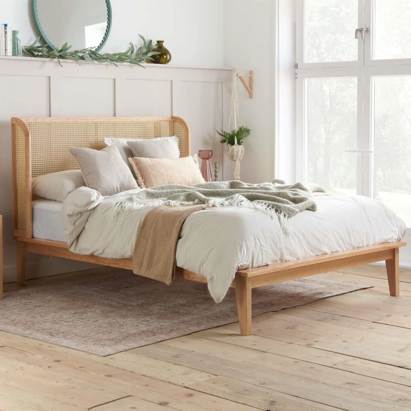Image of Birlea Astrid Rattan Bed Frame, Oak Oak