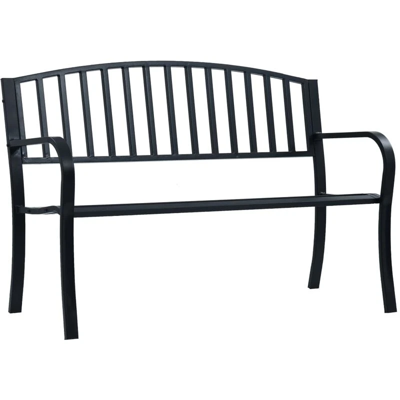 Image of vidaXL Garden Bench 125cm Black Steel Wood Outdoor Patio Seating Furniture