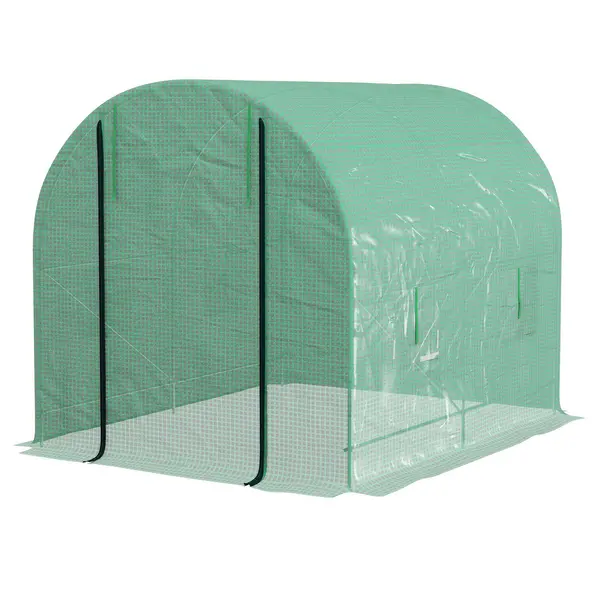 Image of Outsunny 4 x 3m Walk-in Tunnel Greenhouse, Roll Up Sidewalls, Mesh Door Green