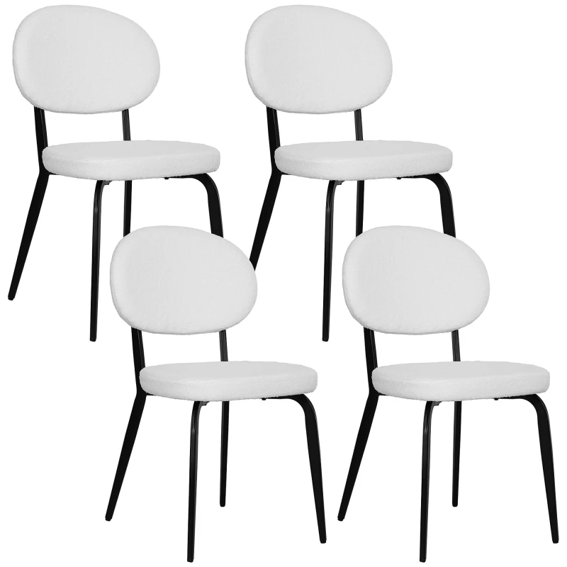 Image of HOMCOM Set of 4 Sherpa Dining Chairs Boucle Kitchen Chairs with Back White