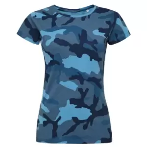 Image of SOLS Womens/Ladies Camo Short Sleeve T-Shirt (L) (Blue Camo)