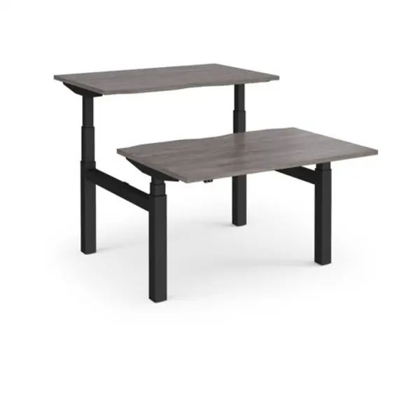 Image of Elev8 Elev8 Touch sit-stand back-to-back desks 1200mm x 1650mm - Black frame, grey oak top EVTB-1200-K-GO