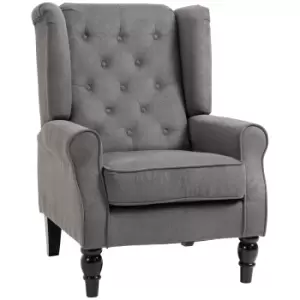 Image of HOMCOM Retro Accent Chair, Wingback Armchair with Wood Frame Button Tufted Design for Living Room Bedroom, Dark Grey