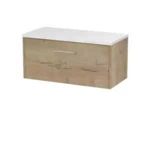 Image of Hudson Reed Juno 800mm Wall Hung Single Drawer Vanity & Sparkling White Laminate Top - Autumn Oak