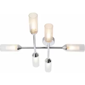 Image of Loops - Chrome Semi Flush Bathroom Ceiling Light - Ribbed & Frosted Glass - 6 Bulb