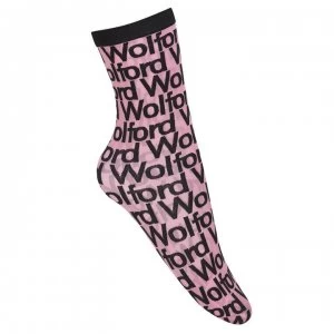 Image of Wolford Wolford Logo Socks - 8950 Rose/Blk