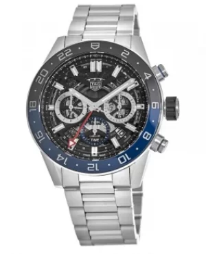 Image of Tag Heuer Carrera Calibre Heuer 02 Batman Bezel GMT Skeleton Dial Mens Watch CBG2A1Z.BA0658 CBG2A1Z.BA0658