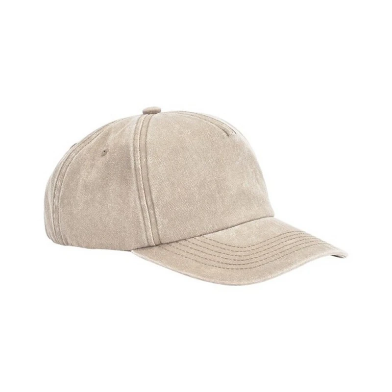 Image of Beechfield Beechfield Men Vintage Washed 5 Panel Relaxed Fit Baseball Cap in Stone Stone One Size Male 5063527159410