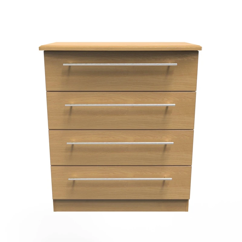 Image of Welcome Furniture Ready Assembled Sherwood 4 Drawer Chest In Modern Oak, Brown SHE011O