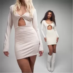 Image of Missguided Twist Front Cut Out Bodycon Mini Dress - Beige