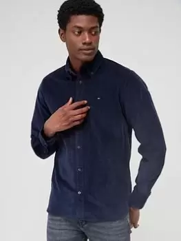 Image of Tommy Hilfiger Flex Solid Corduroy Regular Fit Shirt - Navy, Size L, Men